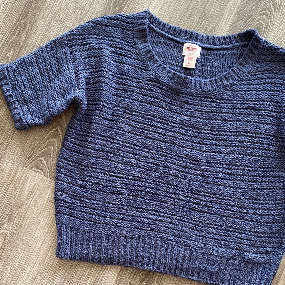 Mossimo target open weave knit blue short sleeve crochet sweater top XS